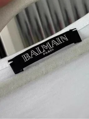 Balmain | Tops | Steal Balmain White Cotton Logo Tag Tee | Poshmark